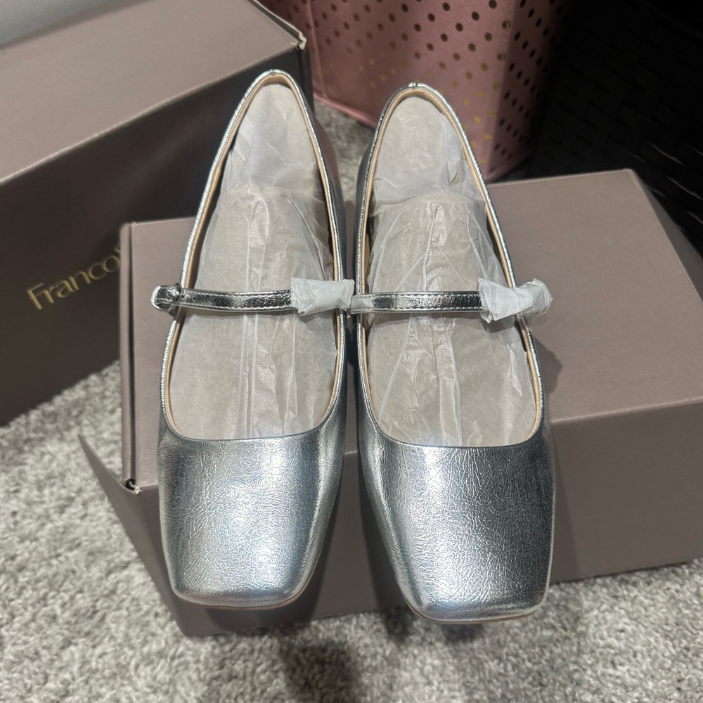 Franco Sarto Silver Tinsley Mary Jane Flats